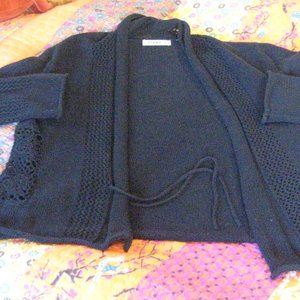 BLACK CARDIGAN TIE SWEATER with CROCHET L